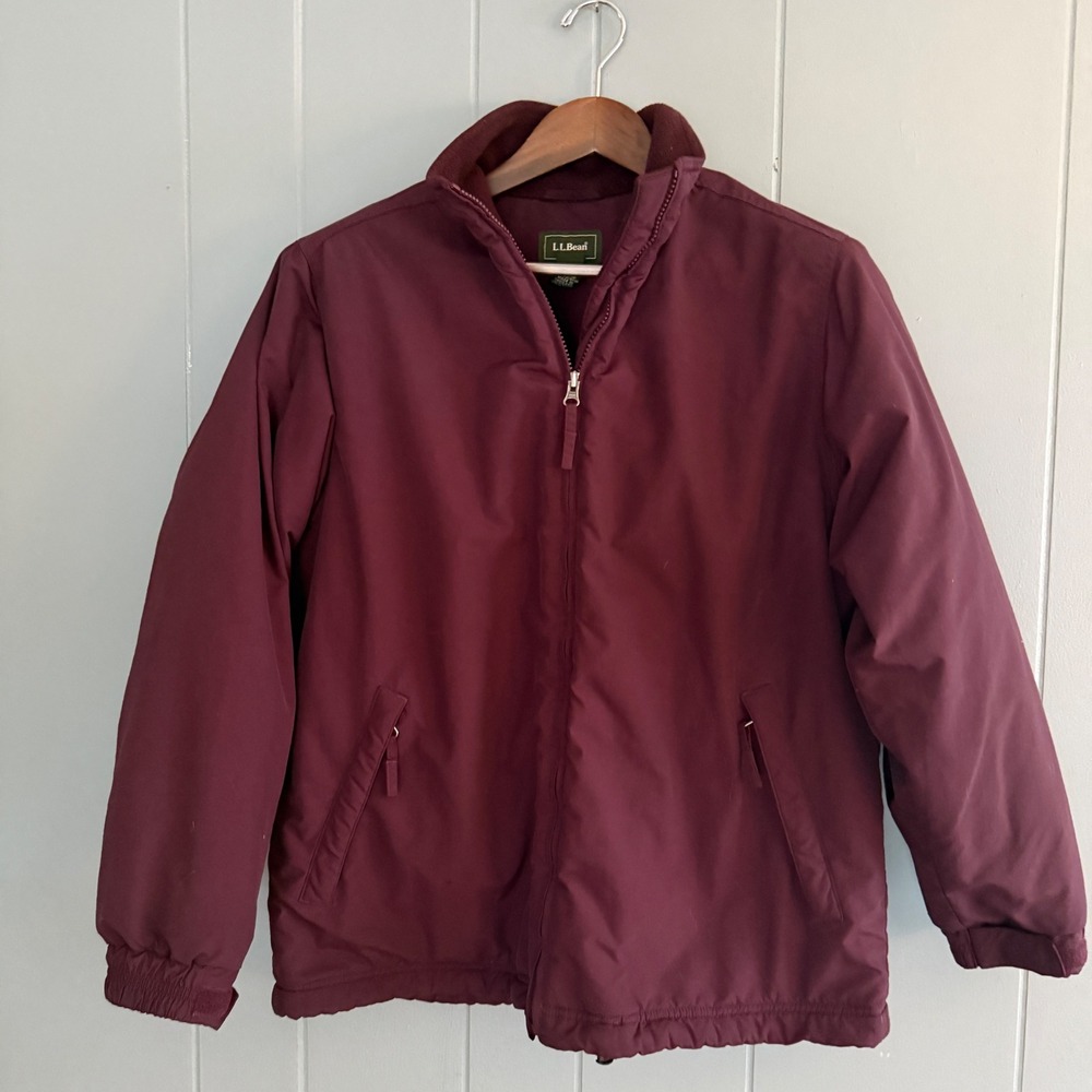 LL Bean Womens Medium Warm Up Jacket Fleece Lined Plum Purple Full Zip 0HK41